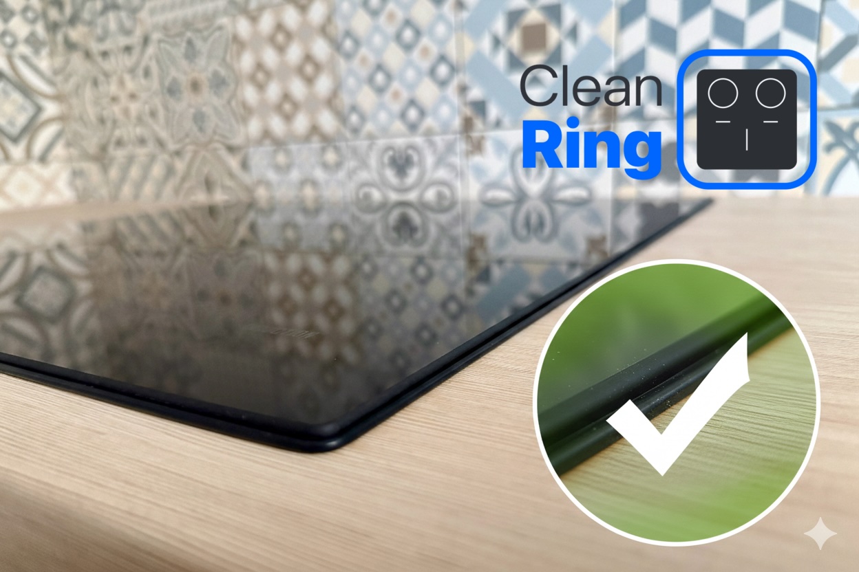 CleanRing – czarna silikonowa uszczelka ochronna do płyty indukcyjnej wokół szczeliny między szkłem a blatem